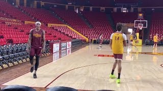 Arizona States Zylan Cheatham sinks threequarter court shot during pregame shootaround [upl. by Ycam]