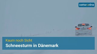 Schneesturm in Dänemark – Sicht geht gegen Null [upl. by Ycnan]