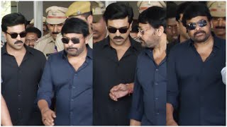 Megastar Chiranjeevi amp Ram Charan Visuals At Begumpet Airport After Received Padma Vibhushan Award [upl. by Derag]