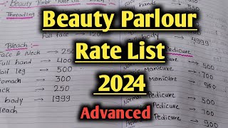 Beauty parlour rate list 2024  Beauty parlour price list advanced Beauty parlour course [upl. by Tadashi]