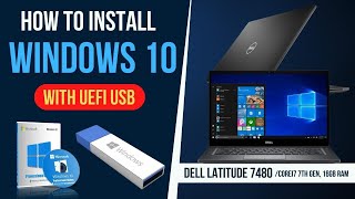 Install Windows 10 on GPT disk with UEFI bootable USB with USB  Dell Latitude 7480 Corei7 7th gen [upl. by Anema]