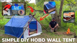 Solo Overnight Building a DIY HOBO Wall Tent in The Woods and Cobra Kai Bacon Manwich [upl. by Edward292]