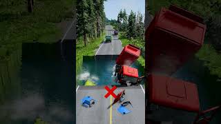 Dump trucks vs water pit 16  BeamNG drive beamngdrive carsvsmassivepotholespart2 automobile [upl. by Ephram]