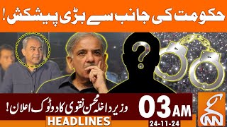 Alternate Plan Offered  Mohsin Naqvi Clear Message  News Headlines  03 AM  24 Nov 2024  GNN [upl. by Rednirah]