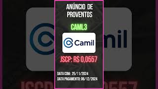 Anúncio de Proventos  CAML3  Camil Alimentos [upl. by Darice]