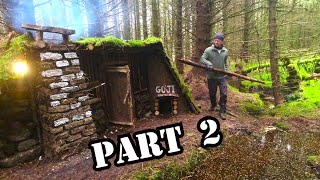 Building a secret shelter in the woods fireplace inside Part 2 bar stool and table [upl. by Brookhouse]