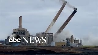 Chimney stacks demolished at Ohio power plant l ABC News [upl. by Lovel]