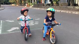 balance bike  push bike  toddler children playing together with their bike  belajar sepeda [upl. by Ader]