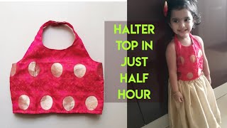 Halter neck blouse for kids cutting amp stitching easy halter neck top for baby girl [upl. by Aidil]