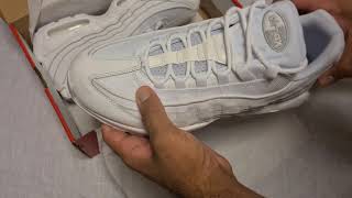 Nike Air Max 95 Essential TRIPLE WHITE UNBOXING AND ON FOOT REVIEW [upl. by Siusan]