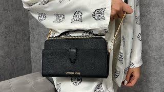 MICHAEL KORS Jet Set Medium Saffiano Leather Smartphone DoubleZip Crossbody Bag black [upl. by Nibur]