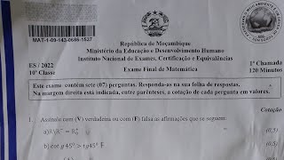 RESOLUÇÃO COMPLETA DE EXAME FINAL DE MATEMÁTICA DA 10ª CLASSE 1ª CHAMADA DO ANO 2022 [upl. by Anwahsed133]