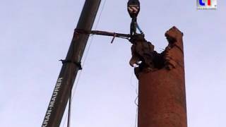 Chimney Demolition by Crane  Kaminabbruch mit Autokran Winnenden Germany 07122012 [upl. by Lorilee]