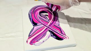 Breast Cancer Awareness Month Ribbon Pour Painting 🎀 Easy acrylic pour technique [upl. by Esra]