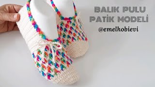 Balık Pulu Patik Modeli Yapımı  EMELHOBİEVİ TASARIMIDIR   Easy Crochet Slippers [upl. by Ashman660]