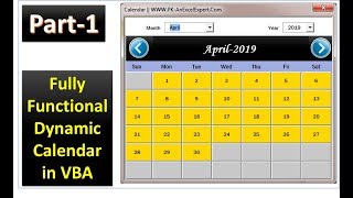 Fully Functional Dynamic Calendar Control in VBA Part1 [upl. by Nirhtak]