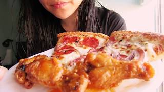 ASMR  Binaural Chewing  Pizza and Spicy Garlic Wings  Pizza Hut [upl. by Ashil]