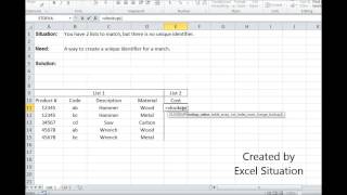 Excel create a unique identifier for a VLookup [upl. by Llechtim]