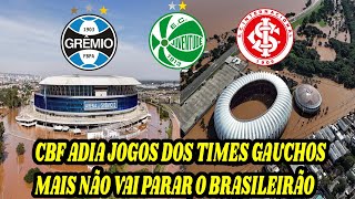 ️️⚽️NOTICIAS DO FUTEBOL  CBF Considera Adiar Jogos dos Times Gaúchos devido às Condições Climáticas [upl. by Aikemaj183]