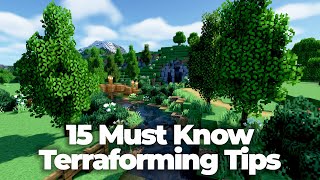 Minecraft 15 Must Know Terraforming and Landscaping Tips  Cliffs Rivers and Mountains [upl. by Airdnala995]