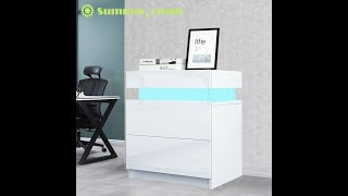 13 minute installation  Modern Bedside Table High Gloss Nightstand White Storage Cabinet with LED [upl. by Nofpets]