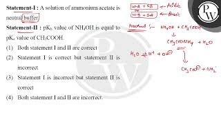 StatementI  A solution of ammonium acetate is neutral buffer\nStatementII  pKb value of NH4 [upl. by Hymen]