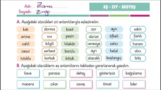 4Sınıf Türkçe Eş Anlamlı Zıt Anlamlı ve Sesteş Kelimeler  Uzaktan Eğitim [upl. by Dinnage]