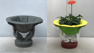 Making Cement Flower Pots Simple And Easy Way  Great Idea [upl. by Airdnola]