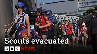 World Scout Jamboree in South Korea evacuated due to incoming typhoon  BBC News [upl. by Hgieleak]