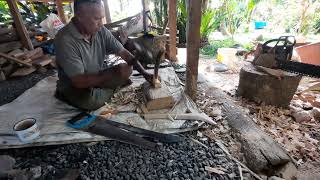 Alatina Avamua Matamua carves a wood handle for a Samoan stone adze [upl. by Airebma291]