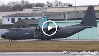 Lockheed C130J30 Super Hercules  German Air Force 5501  takeoff at Memmingen Airport [upl. by Abbotson105]