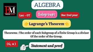 Lagranges Theorem in Group theory  Statement and proof [upl. by Ellennej]