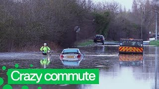 Cyclist Braves Flooding in Yorkshire to Get to Work [upl. by Chapnick567]