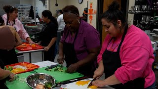 Students teaching teachers  GarField culinary students teach teachers cooking techniques [upl. by Shanks530]