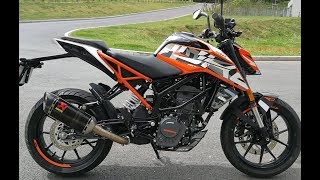 Présentation KTM 125 DUKE 20172018 Son du silencieux AKRAPOVIC Phase de rodage [upl. by Nehemiah]