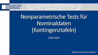 QMB Tutorium SS20 Nonparametrische Tests für nominalskalierte Daten Kontingenztafeln [upl. by Tita627]