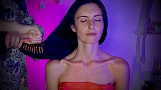 ASMR Persona Reale CAREZZE  MASSAGGIO  BRUSHING e Partizione Capelli PULIZIA ENERGETICA [upl. by Nestor]