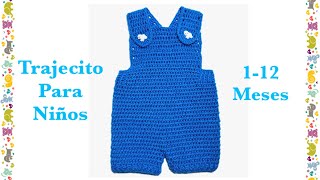 Overol  peto pechera Body o trajecito para niños en gancho de 112 meses Crochet for Baby 128 [upl. by Spohr]