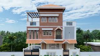 sloped roof house front elevation design with classic style 3d walkthrough [upl. by Akimahs]