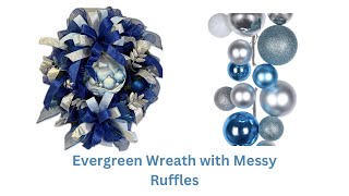 Blue and Silver Ornaments Deco Mesh Evergreen Wreath Hard Working Mom How to [upl. by Neruat458]