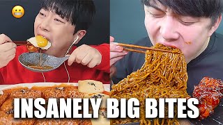 KOREAN mukbangers taking INSANELY BIG BITES [upl. by Ayotak]