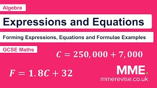 Algebra  Forming Expressions Equations and Formulae Examples [upl. by Elreath]