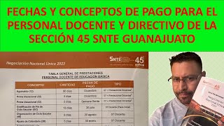 FECHAS Y CONCEPTOS DE PAGO PARA EL PERSONAL DOCENTE Y DIRECTIVO DE LA SECCIÓN 45 SNTE GUANAJUATO [upl. by Swane]