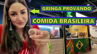 GRINGA provando comida brasileira [upl. by Ahsyas]