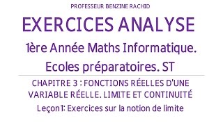 EXERCICES ANALYSE 1ÈRE ANNÉE CHAPITRE3 LEÇON1 LIMITE ET CONTINUITÉ [upl. by Whitson]