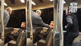 Bigot attacks Asian passenger on train while horrified commuters watch  New York Post [upl. by Aimaj]