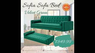 COMFY amp SPACIOUS SOFIA 3 SEATER SOFA BED GREEN VELVET [upl. by Aiuqcaj391]