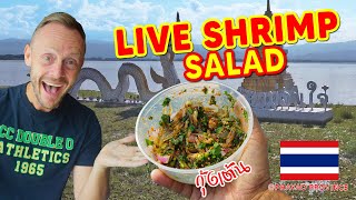 Eating ALIVE Dancing Shrimp Goong Ten in Phayao Thailand [upl. by Alleunam]