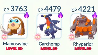 Triple LeveL 50 HUNDO Shadow Mamoswine Garchomp Rhyperior Team in Pokemon GO [upl. by Tuesday324]