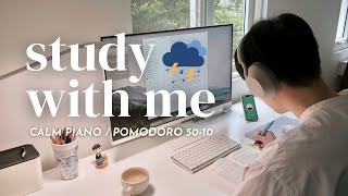 ⛈️ 2HOUR STUDY WITH ME ON A STORMY DAY  🎹 Calm Piano Pomodoro 5010 [upl. by Bab311]